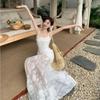 Seaside Resort Floral Print Camisole Dress: Elegant Waist-Cinching Summer Long Dress for Women