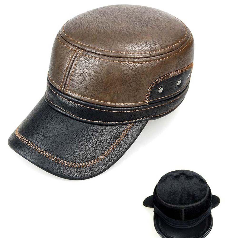 

Thick Fleece Windproof Cap Winter Baseball Cap Thick Baseball Hat Men Winter Hat Flat Ear Muffs коричневый