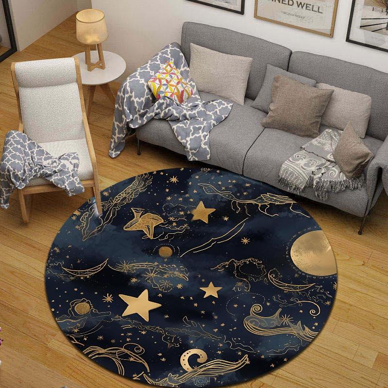 Modern Round Moon Multicolor Rug Pad, Non-Slip Floor Mat for Family Room