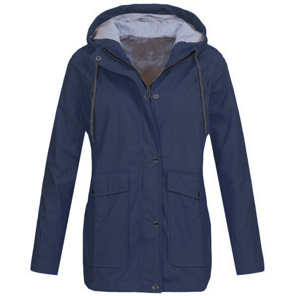 Damen Solid Rain Outdoor Plus Size Kapuzen-Regenmantel, winddichter Jackenmantel