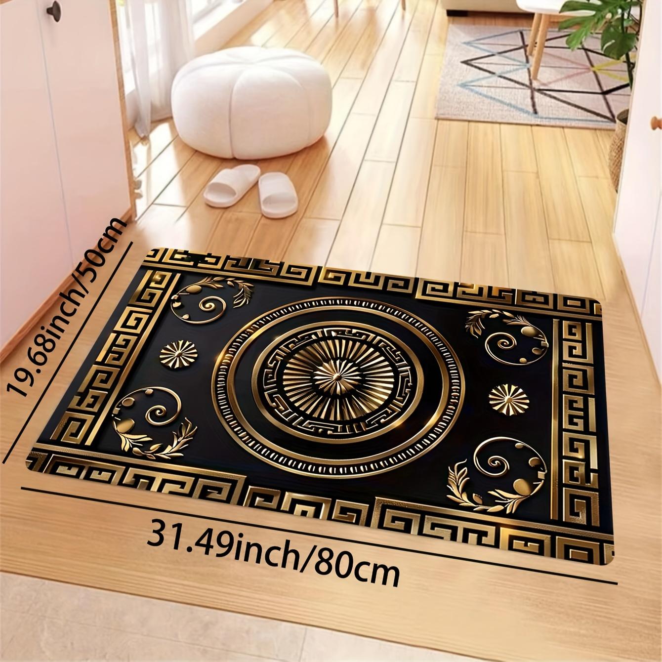 

VIKAMA Black And Gold Floral Pattern Living Room And Bedroom Rug Indoor Doormat Machine Washable Home Decoration 50x80cm