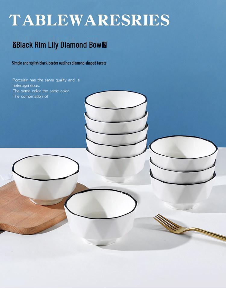 10-Piece Nordic Style Ceramic Bowl Set for Home - Rice, Soup, and Fruit Bowls