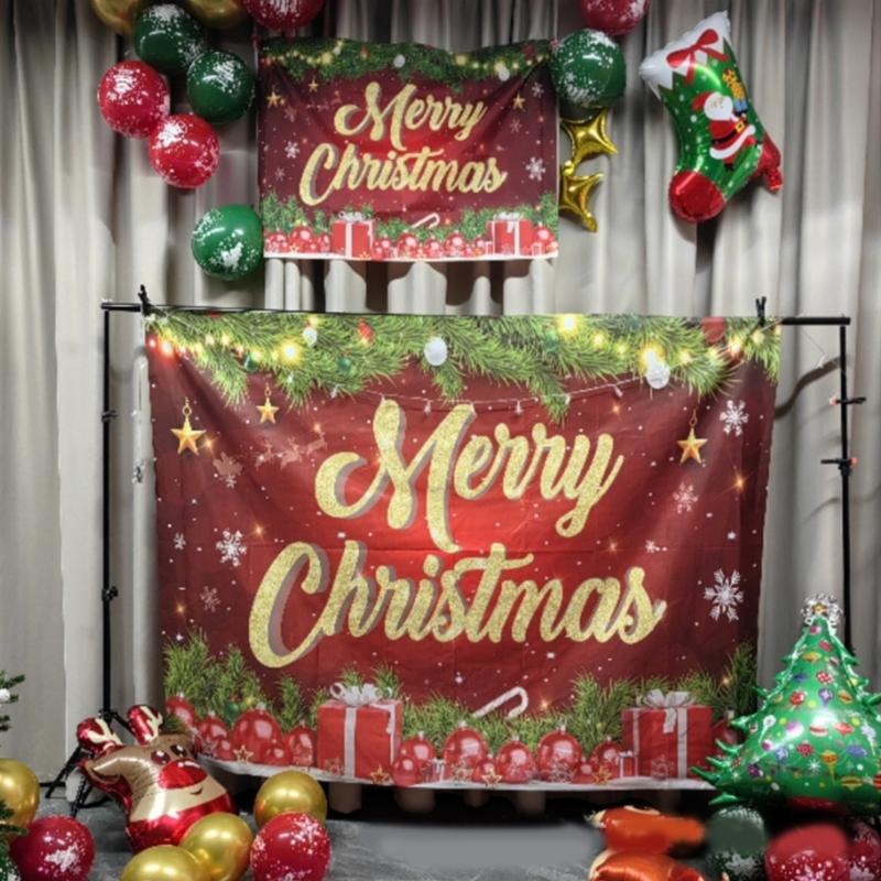 Large Christmas Backdrop Decorative Cloth 70.8x43.3Inch Polyester Fabric For Holiday Decorations And Family Gathering