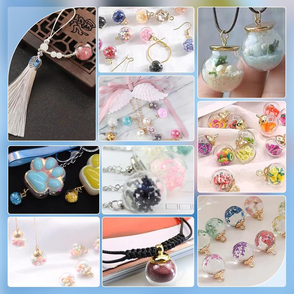 PH PandaHall Glass Bottle Pendants, Mini Clear Glass Globe Bottles Empty Ball Bottles for Earring