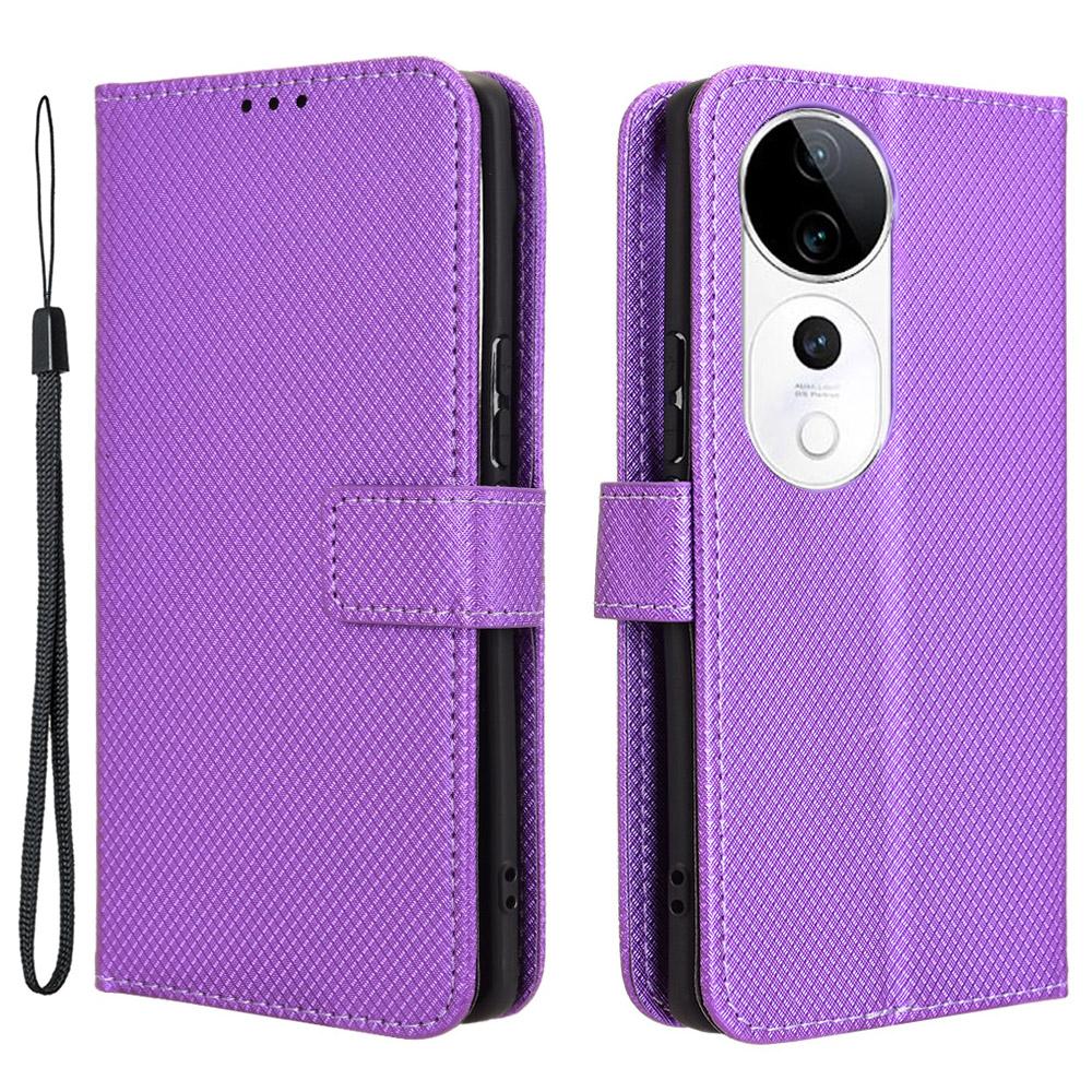 

For vivo S19 Pro 5G/V40 5G Case PU Leather Diamond Texture Protective Phone Cover Purple