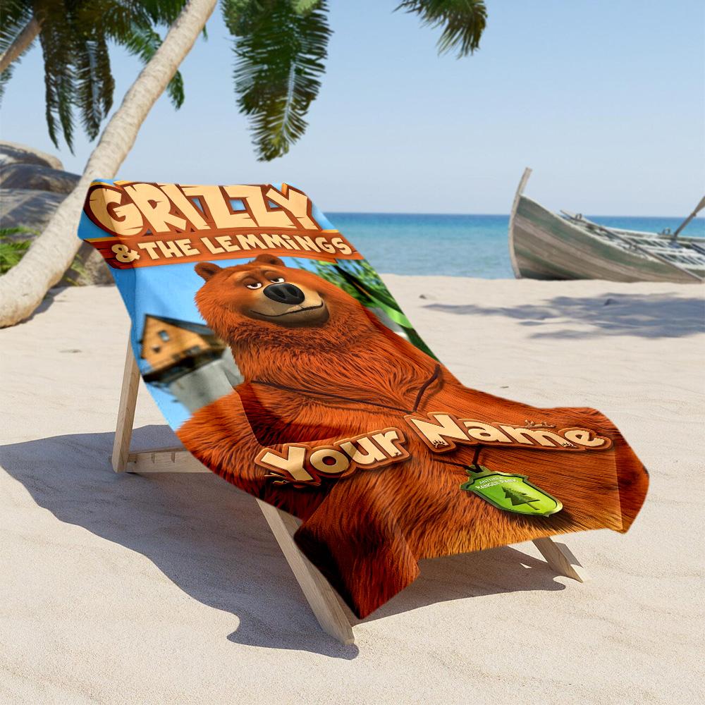 Grizzy & Lemmings Customize Text Beach Towel Super Soft Microfiber Quickdry Fabric