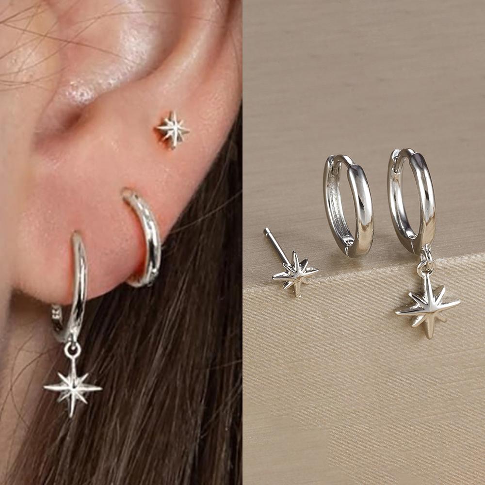 

Набір сережок-зірочок золотого кольору з 3 штук для жінок, сережки-кільця з нержавіючої сталі з цирконовою підвіскою, тренд, весільна біжутерія, pendientes mujer