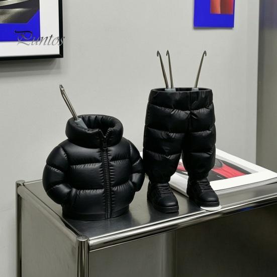 Makeup Brush Holder Pencil Holder, Creative Down Jacket Shape, Durable PETG Large Capacity Desk Organizer for Office Pen Cup, Supplies And Storage Pot