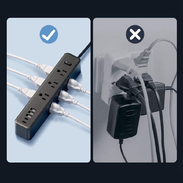 Schlanke Steckdosenleisten mit 9 Steckdosen, 3 USB-Ports, 2 USB-C-Ports, Überspannungsschutz, Flachstecker für Heim, Büro, Reise-Ladebedarf