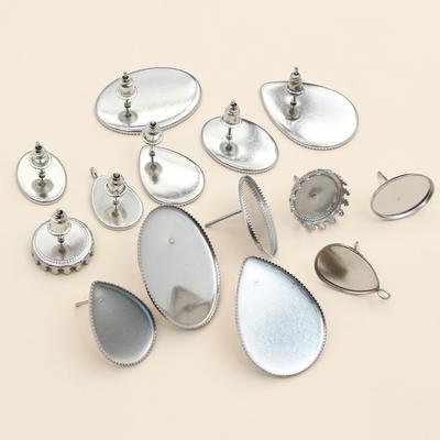 20 Stück Edelstahl 12mm 10x14mm 13x18mm 18x25mm Ovaler Ohrstecker Cabochon Leere Basis Fassung Tablett DIY Schmuck Zubehör
