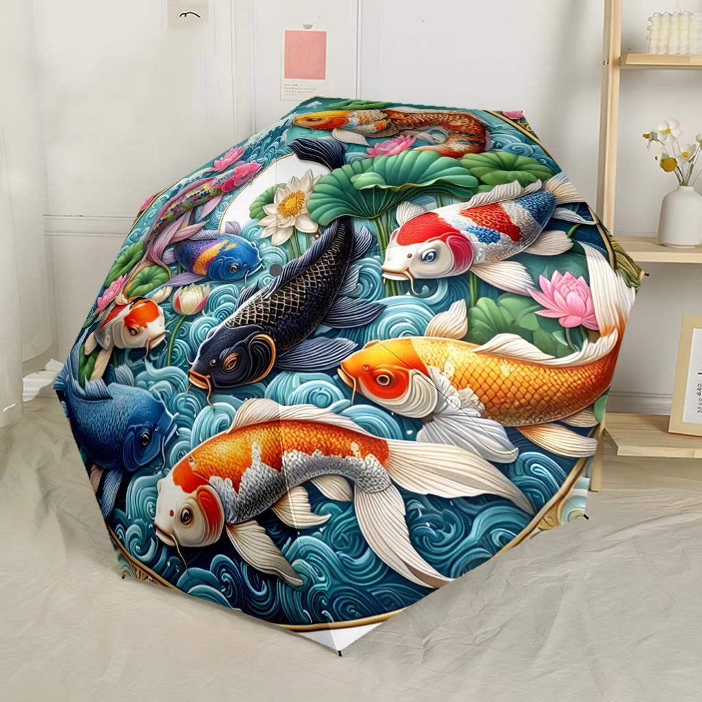 Yin-Yang Fisch Harmonie Outdoor Automatischer Regenschirm Faltbarer Schirm mit 8 Speichen Stabile Konstruktion Perfekt für Outdoor-Abenteuer