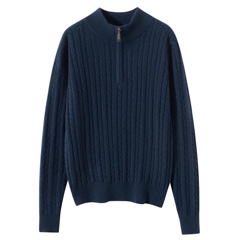 Women's 100% Cashmere Half-Zip Sweater - Casual Loose Fit, Autumn/Winter Knitwear with Stand Collar