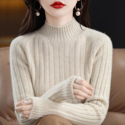 Herbst- und Winter-Pullover mit halbem Stehkragen für Damen, einfarbig, modisch, langärmlig, Strick-Basispullover, Damen, Slim Fit, lässige Strickwaren 25304