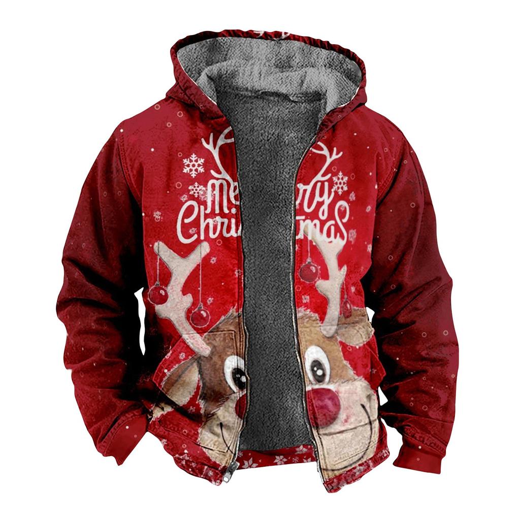 Pánská bunda s vánočním potiskem Pánská jarní a ležérní trendy bunda na zip s kapucí