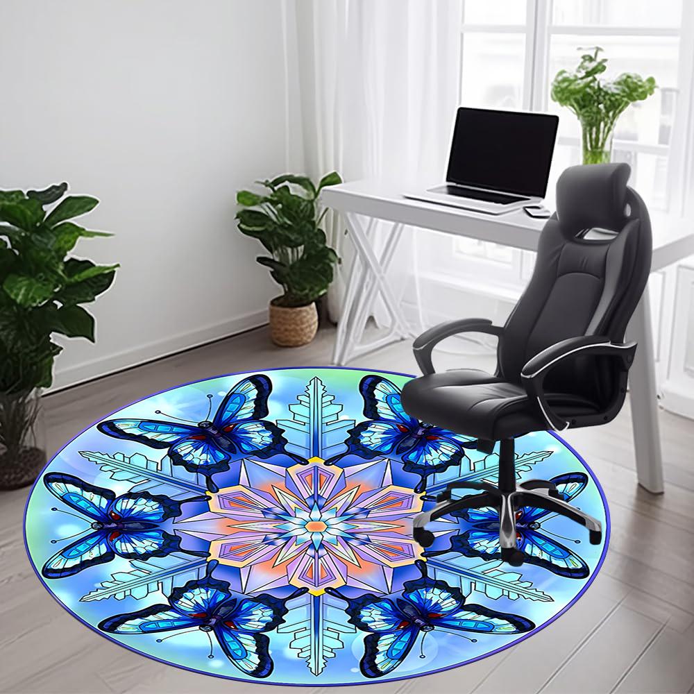 1pc Butterfly Snowflake Office Round Area Rug, Indoor Mat Suitable ForOffice, Under Office Chairs Bedroom Living Room Home Decor, Room Deco q057