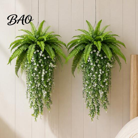 Fiori Decorativi in Plastica 1/3/4 Pezzi Decorazione Floreale Artificiale da Appendere, Felce Finta Resistente ai Raggi UV & Edera Artificiale Floreale Realistica, Piante Finte da Parete