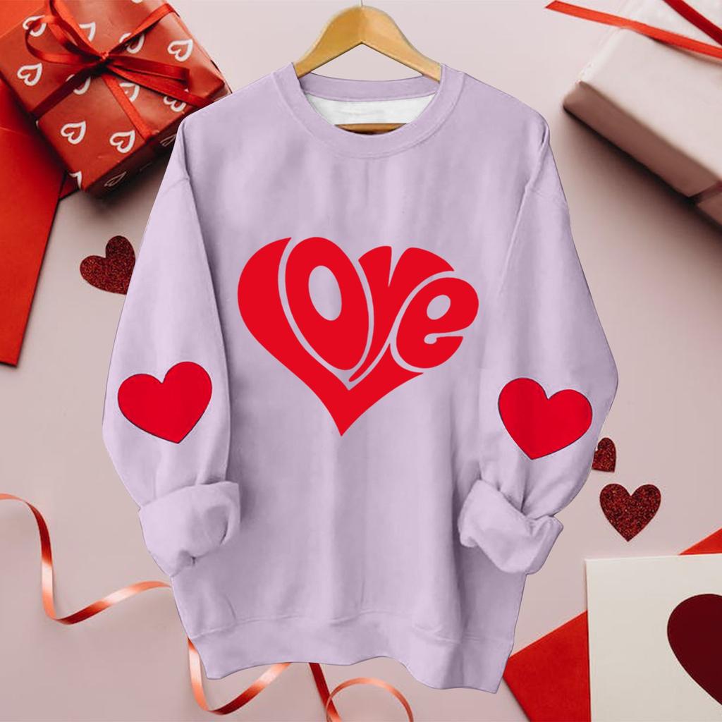Women's Casual Fashion Valentine's Day Printing Long Sleeve O-Neck Pullover Top Blouse