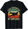 Easily Distracted By Airplanes Lover Pilot Funny Aviation Gift Unisex T-Shirt