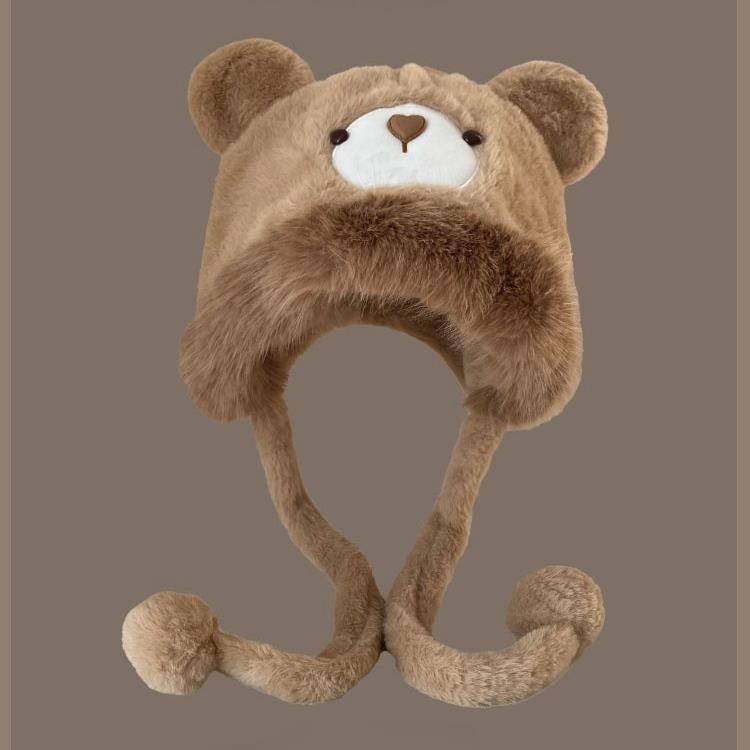 Cute hat winter bear ears show face small furry hat women's outdoor thermal ear protection pullover hat