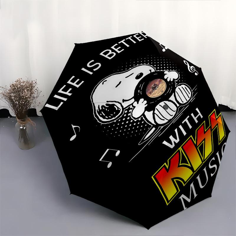 1pc Snoopy KISS Automatic Open Close Umbrella Windproof Canopy, Automatic Open Close Button10194