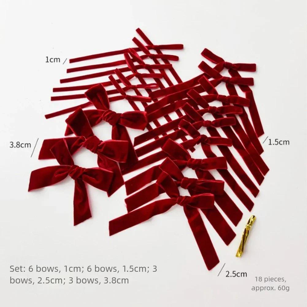 Christmas Velvet Mini Bow Ribbon Set with 18 Handmade Pieces for DIY Holiday Decorating Small Pendant Accessories