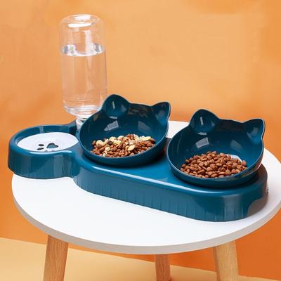 Dreifach-Katzennäpfe 15° Neigung 3-in-1 Wasserfutternäpfe Katzen-Doppelfutternäpfe mit automatischer Wasserflaschenschüssel Katzenfutternäpfe