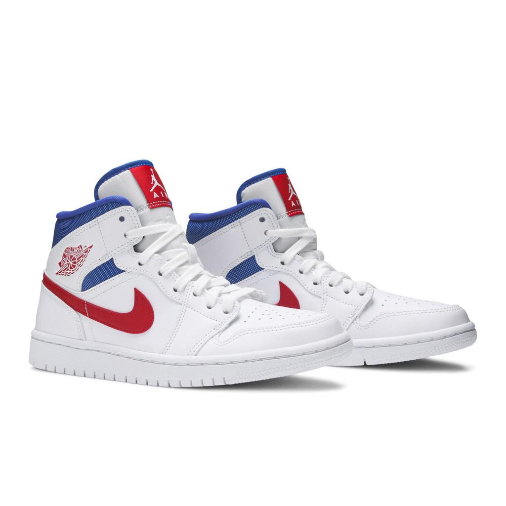 Womens Air Jordan 1 Mid 'USA' (women's sizes) White / University Red / Game Royal Vintage Basketball Shoes BQ6472 164