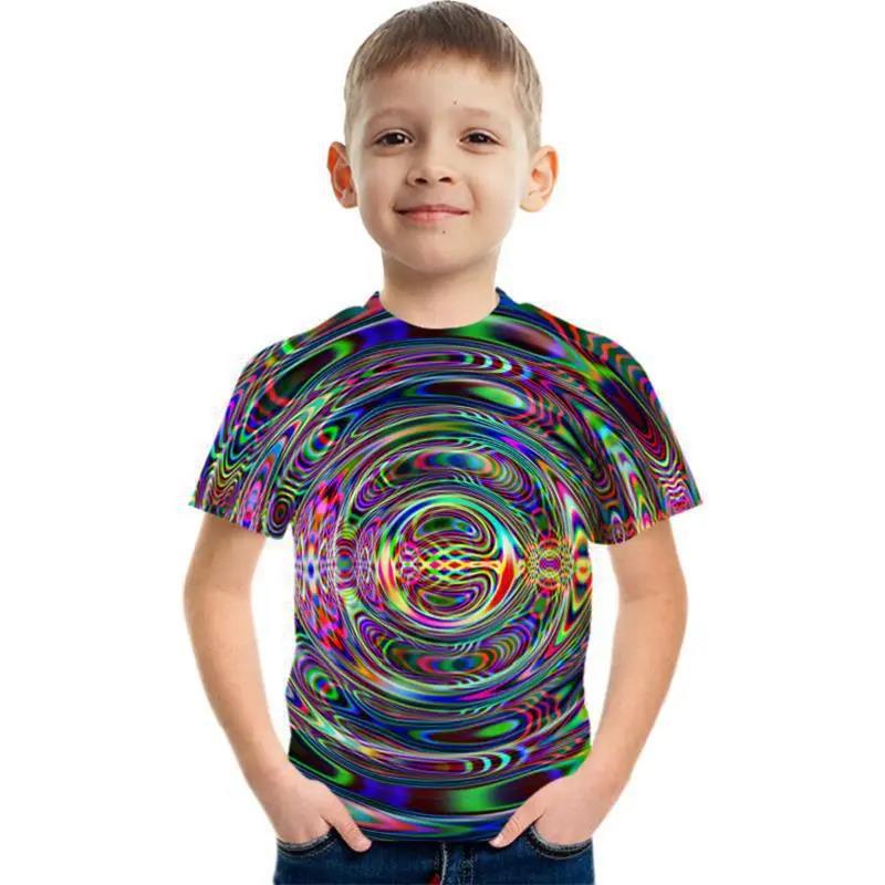 Καλοκαιρινή Μπλούζα με Στρογγυλή Λαιμόκοψη με 3D Γεωμετρικό Γκράφιτι Μοδάτη Καθημερινή Κοντομάνικη Παιδική Μπλούζα για Αγόρι
