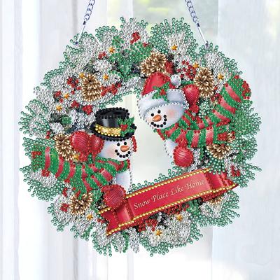5D DIY Christmas Wreath Diamond Painting Pendant Christmas Wall Decor Wreath Hanging Ornaments Diamond Art Painting Garland Kit
