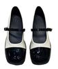 1/2plus Women's Strap Pumps, Two-Tone Flats, Round Toe, Mary Jane Style (White, Size 25.0 Cm)