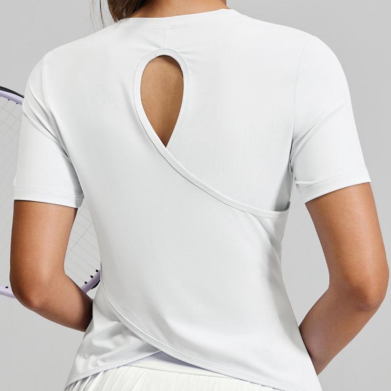Women's Cross-Back Yoga Shirt Short-Sleeved Tennis Top