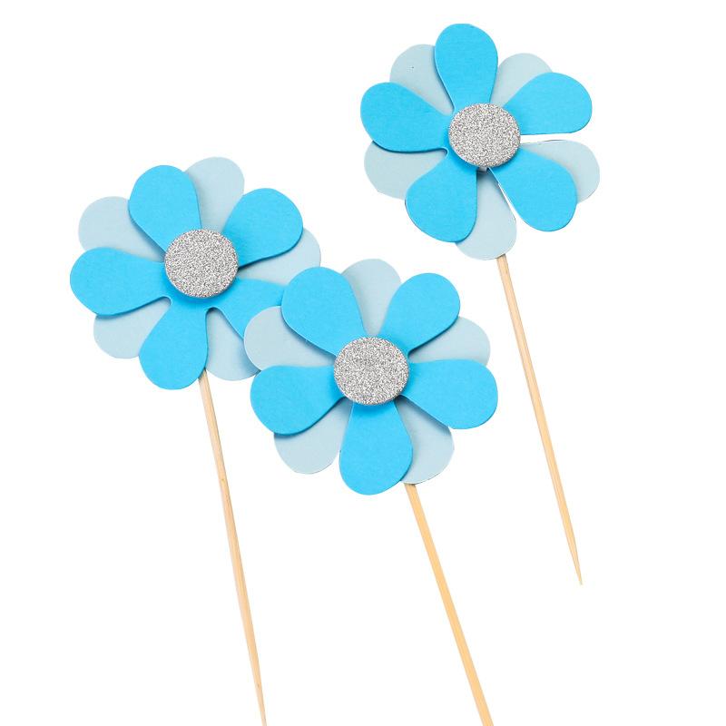 6er-Pack, Mit Diamanten besetzte Blumenkarte, Blumenthema, Geburtstagstortendekoration, Dessertdekorationsfähnchen, Sonnenblumenblattkarte, Einstecker