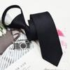 Plain Black Satin 5cm Ultra-Narrow Korean Style Men's Tie with Easy-Pull Zipper for Formal Wear.