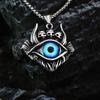 Vintage Style Stainless Steel Men's Necklace With Gemstone Inlaid Evil Eye Pendant