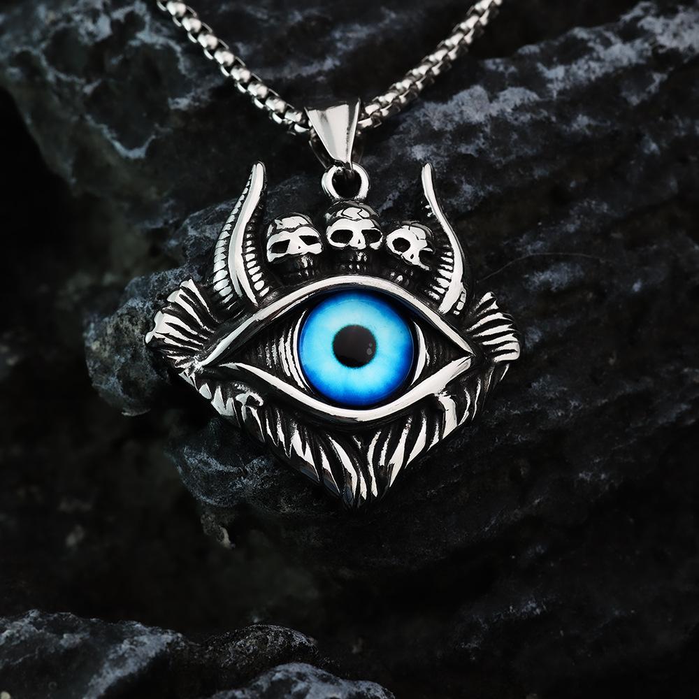 Vintage Style Stainless Steel Men's Necklace With Gemstone Inlaid Evil Eye Pendant
