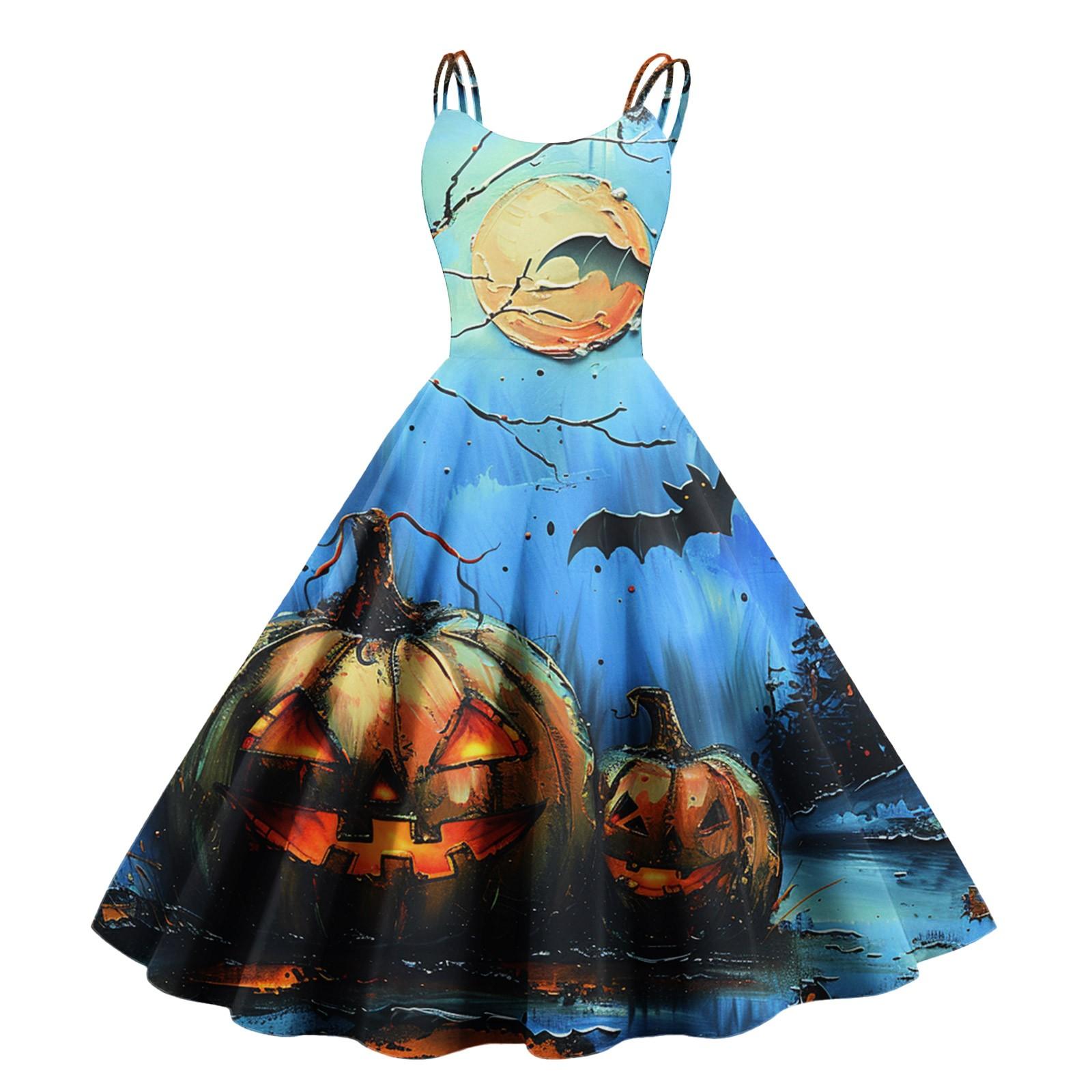 

Женское модное платье с принтом на Хэллоуин, сексуальное, с открытыми плечами, винтажное XXL синий