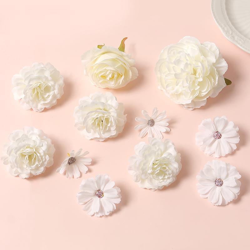 5 Stück Weiße Serie Künstliche Rosen Kombination Raum Tischdekoration Outdoor Party Hochzeitsdekoration DIY Kranzzubehör