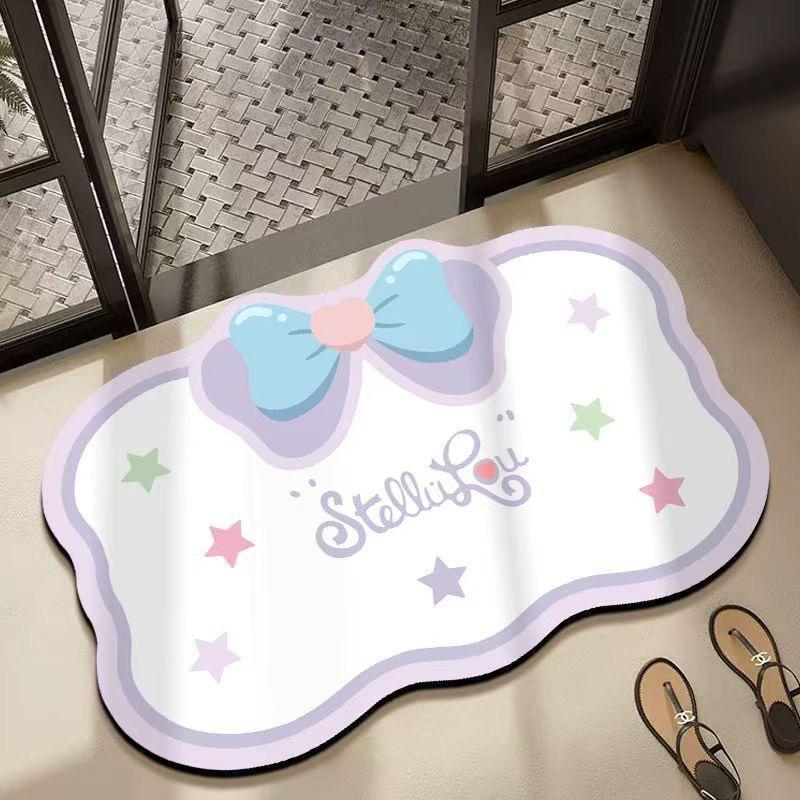 Cute Bowknot Diatomaceous Earth Bathroom Mat - Water Absorbent, Non-Slip, Ideal for Toilets & Entrances