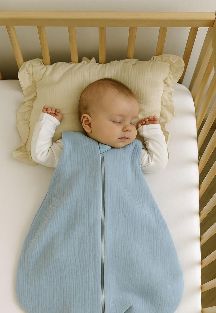 Rounded Muslin Sleeping Bag for Children S 0-6 Months Summer TOG 1.0 - Blue