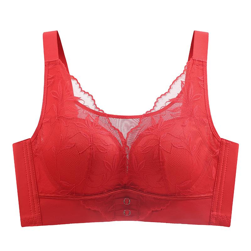 Thin Adjustable Women's Big Breasts Show Small Upper Support Lace Collection Breast Anti-sagging No Steel Ring Gathering Bra 11