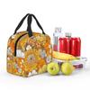 Orange And Yellow Flowers Pattern Insulated Lunch Bag for Women Children Leakproof Food Boxes Thermal Lunch Box Tote