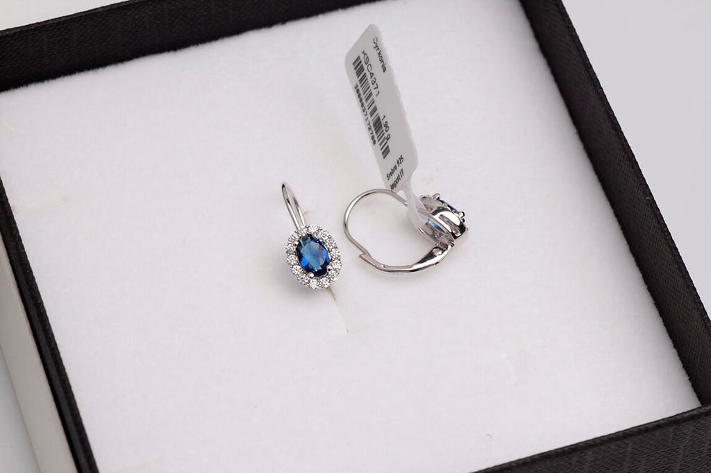 Silver Earrings with Blue Cubic Zirconia on a Hook