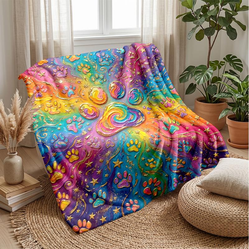 Rainbow Paw Prints 2 Theme blanket Lightweight Warm Flannel Blanket Decorative Throw Blanket for Home Decoration