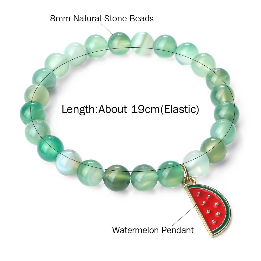 One Piece Watermelon Charm Bracelet Women Men Boho Fruit Bracelet Natural Stone Elastic Bracelet Girls Summer Jewelry Gift