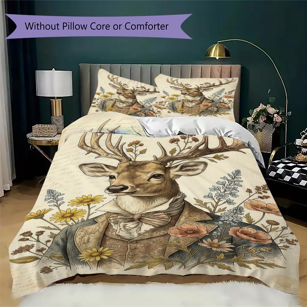 Retro Deer Pattern Bedding uilt Set uilt Cover Pillowcase Home Decoration Birthday Gift (1 * duvet cover + 2 * pillowcase without core)