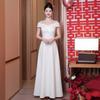 High-end White One-word Shoulder Evening Dress Female Banquet Host Temperament Simple Slim Long Performance Dress Dress