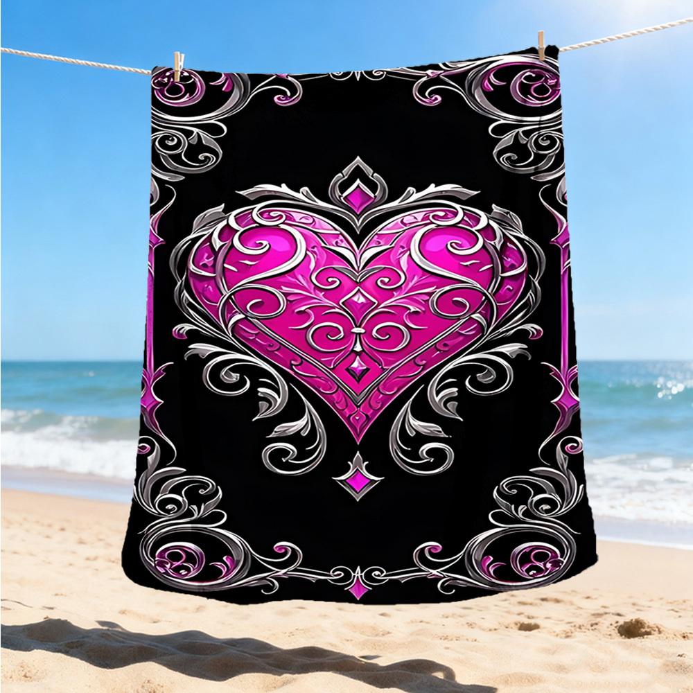 1pc Heart Ornament Outdoor Flannel Blanket Soft All Season Polyester Throw , Perfect for Picnics & Travel , Picnic Accessory