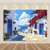 Nordische Griechische Landschaft Hausparty Dekorationen Inselstadt Santorin Blaue Kuppel Kirche Ägäis von Santorin Fotografie Hintergrund