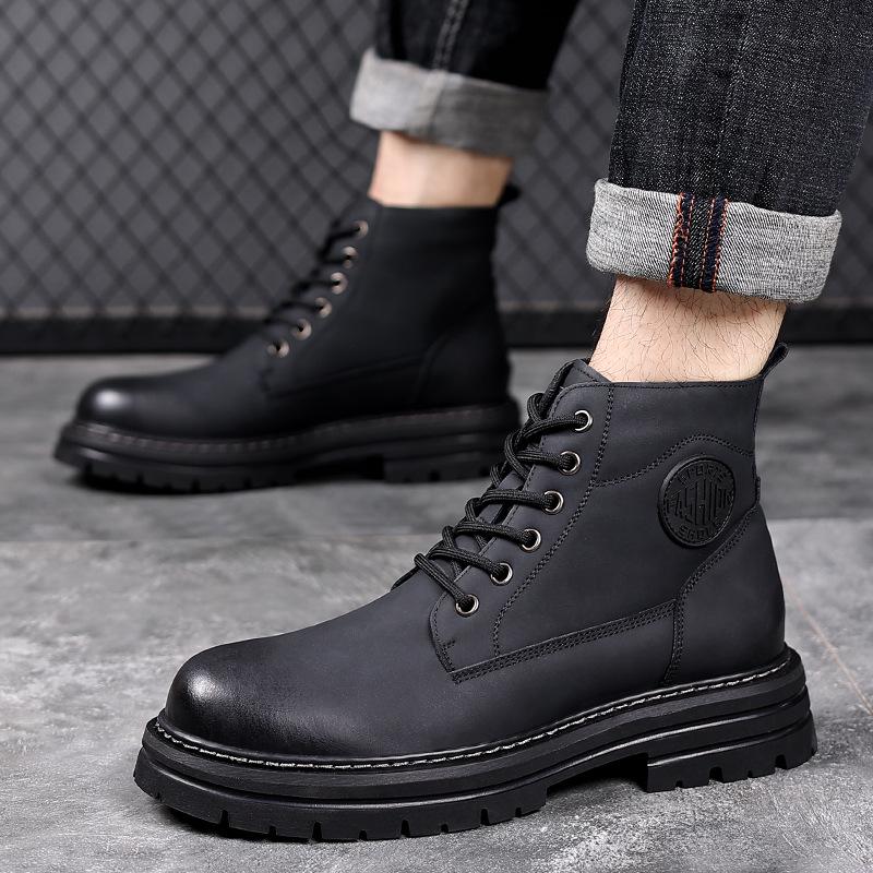 Men's British-Style Yellow Winter Boots - Thickened Velvet Lining, Martin Design, Trendy Desert Workwear, Cotton Shoes.