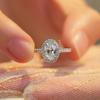 Oval Micro-Pave Zircon Simulated Diamond & Moissanite Egg-Shaped Open Ring for Women